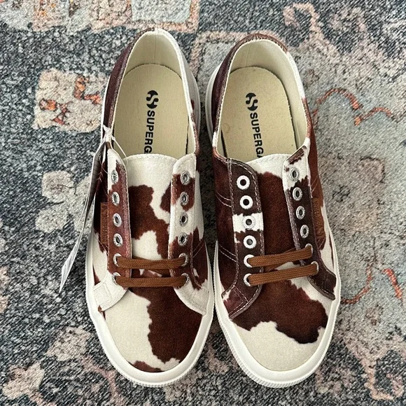 Superga Woman Brown and White Cow Print  Sneakers - Picture 2 of 7